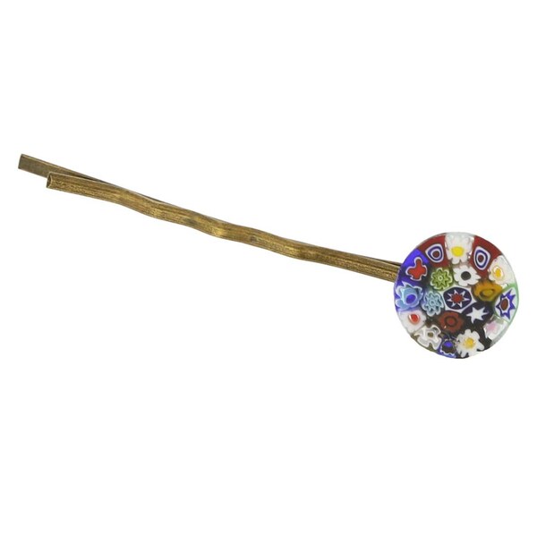 GlassOfVenice Murano Glass Millefiori Hair Pin - Round Multicolor