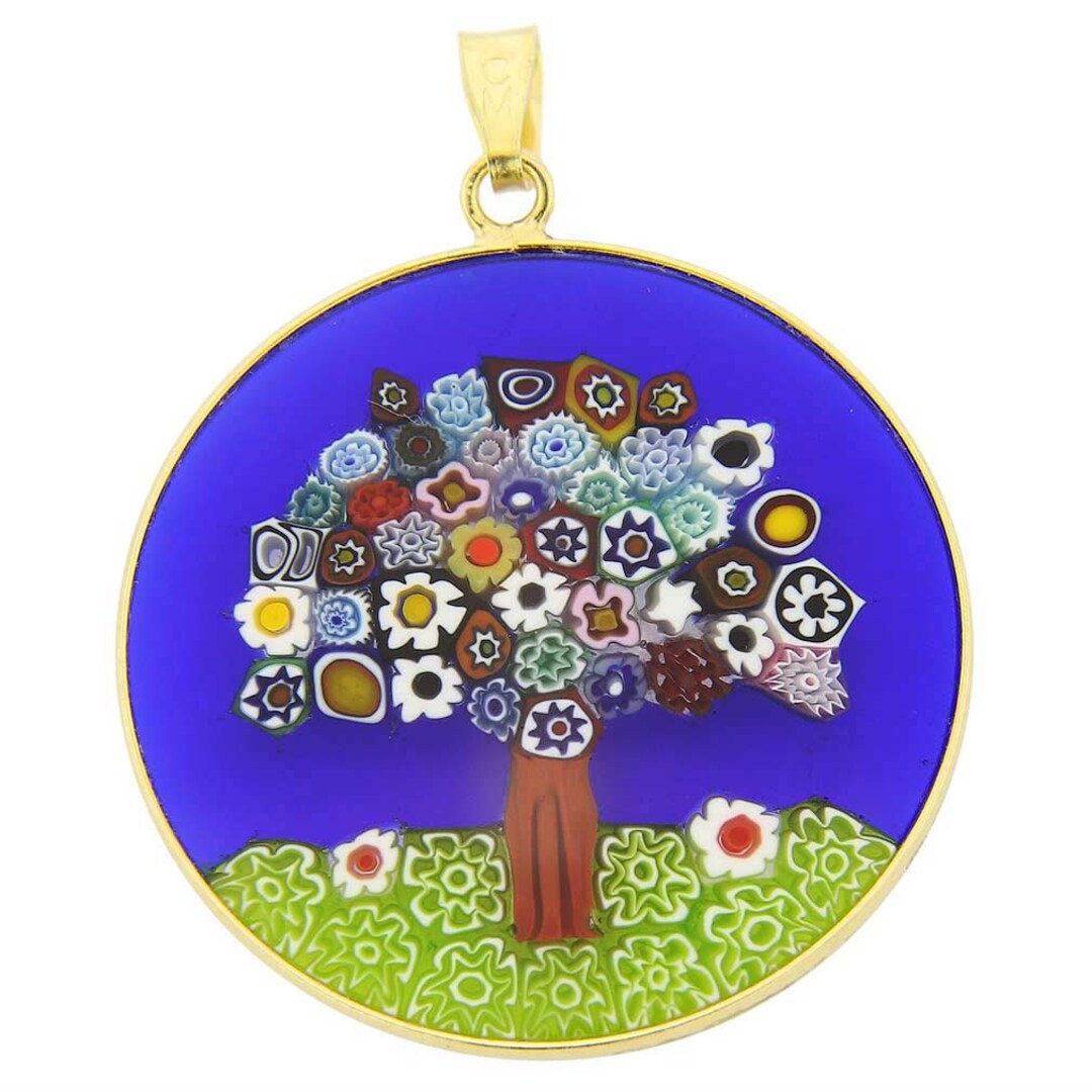 Colgante De Cristal De Murano Millefiori - Árbol De La Vida En Marco De Plata 18mm, Hecho A Mano En Venecia