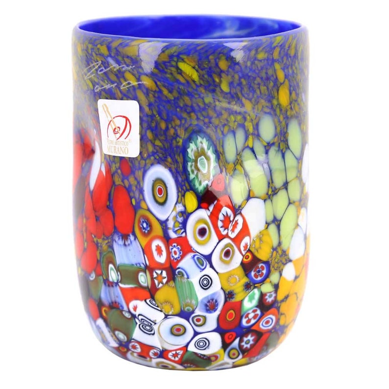 GlassOfVenice Murano Drinking Glass - shops Blue Millefiori