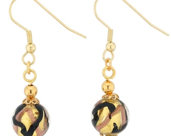 GlassOfVenice Murano Glass Royal Black Ball Earrings