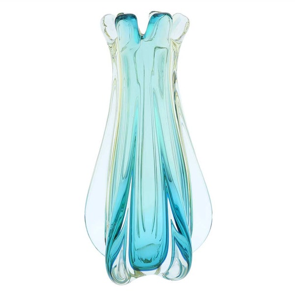 GlassOfVenice Murano Glass Sommerso Ribbed Bud Vase - Amber Aqua