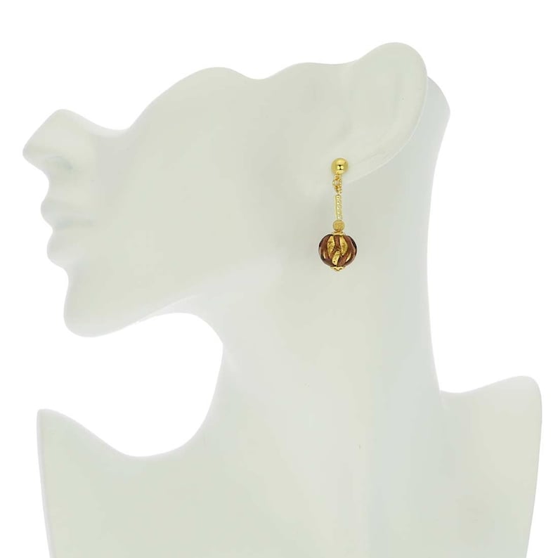 GlassOfVenice Murano Glass Canaletto Earrings Gold Dark Topaz