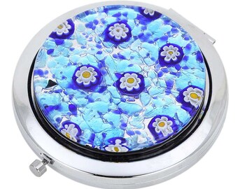 GlassOfVenice Murano Glass Millefiori Folding Compact Mirror - Aqua Blue