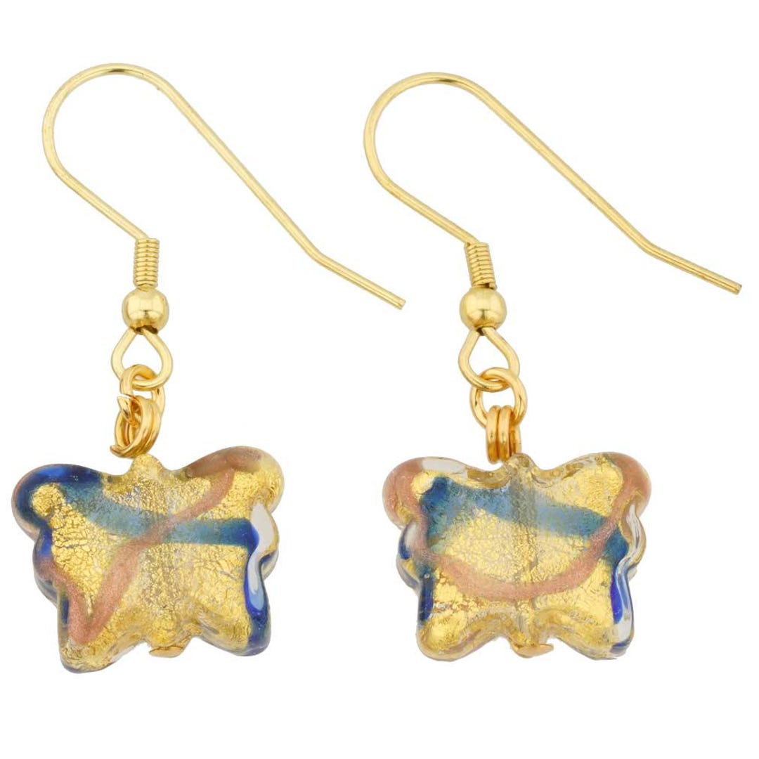 Ross-Simons Italian Blue And Goldtone Murano Glass Drop Earrings In 18kt Gold Over Sterling