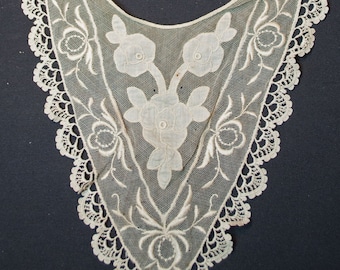 Victorian Applique Collar Net Lace Hand Embroidered