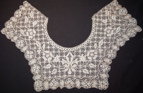トップス 1900s Silk Maltese Lace Blouse 1900s Victorian Edwardian Mixed Lace Blouse, High Neck