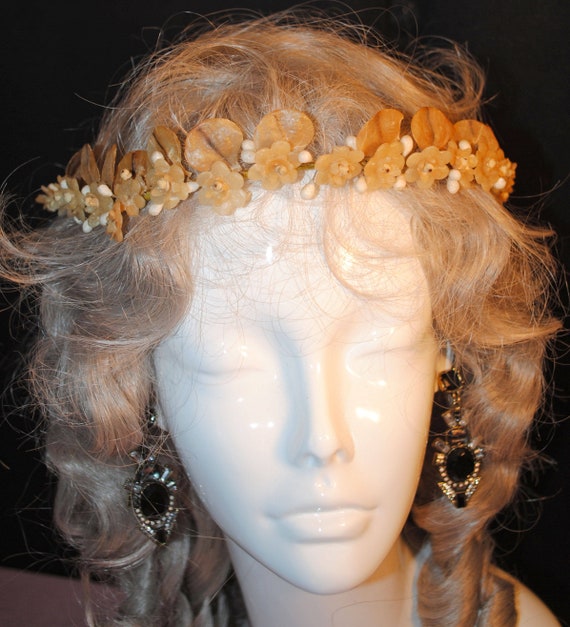 Antique Wedding Wax Crown Tiara, 1920s Orange Blos