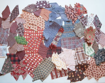 Antique 1870s Calico Fabric 229 Pieces  - Various Pre Cut Patchwork Pieces