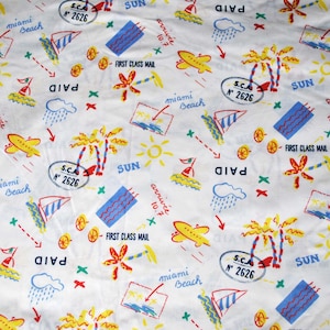 Vintage French BOUSSAC Printed Cotton Fabric 318&quot; x 55&quot;, With Label
