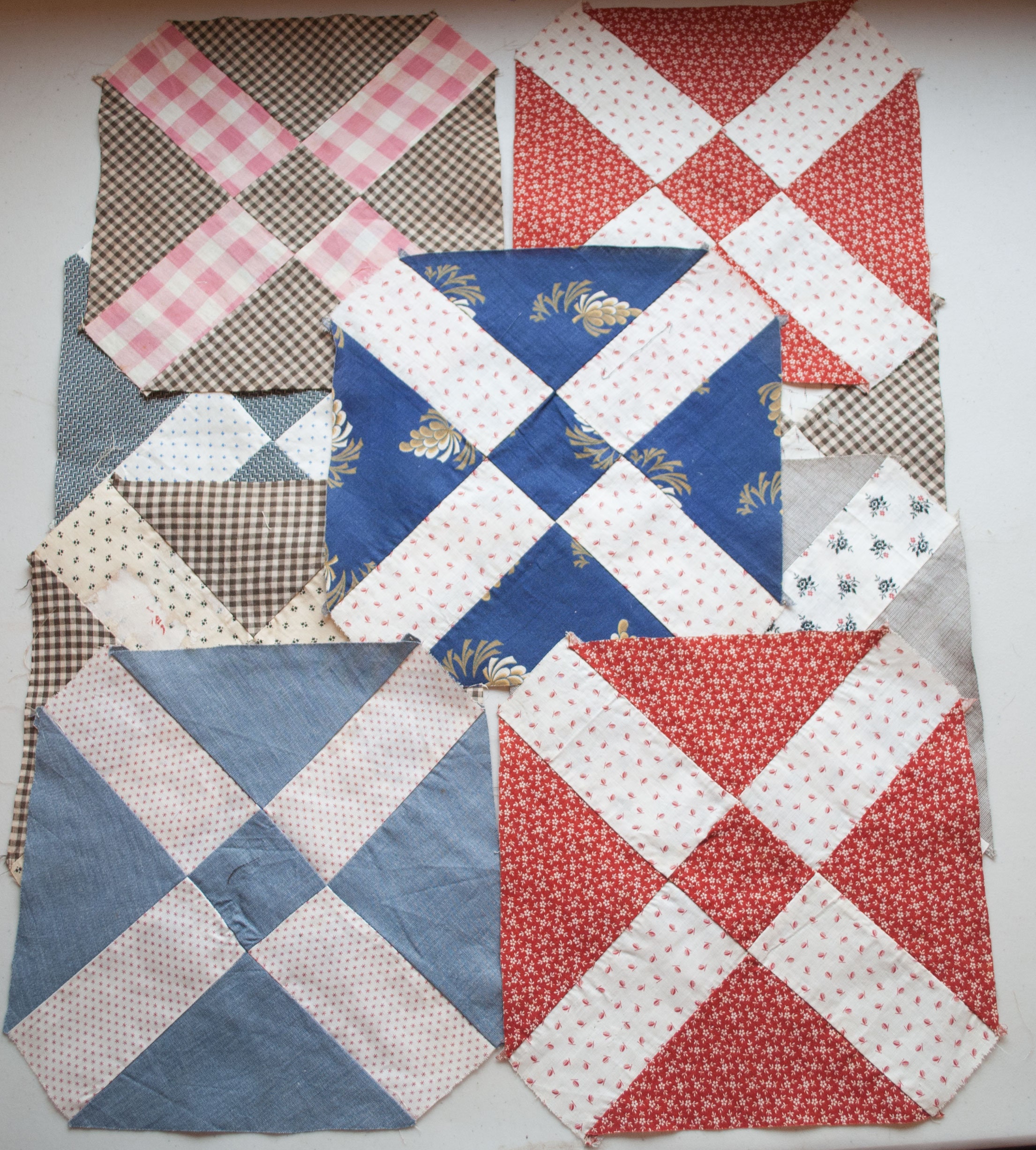 Antique Quilt Squares Quilt Blocks Mountain Peak Pattern Hand Stitched