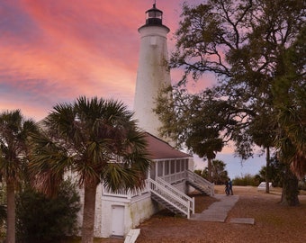 St. Marks Lighthouse Sunset Photograph DIGITAL download Poster Country Fine Art Wall Hanging Sunrise Deserted water Tallahassee Florida