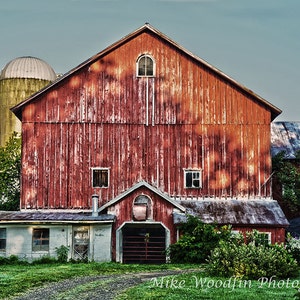 Vintage Barn in Pennsylvania Photo Photograph DIGITAL Silo Wall Art Fine Art Poster Country Art Red Historical History Farm Rural Rustic HDR