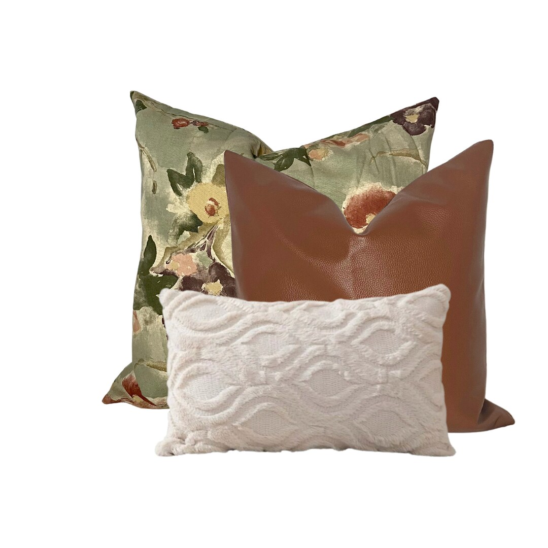Vintage Watercolor Floral Pillow Cover Set Faux Leather 20 Etsy