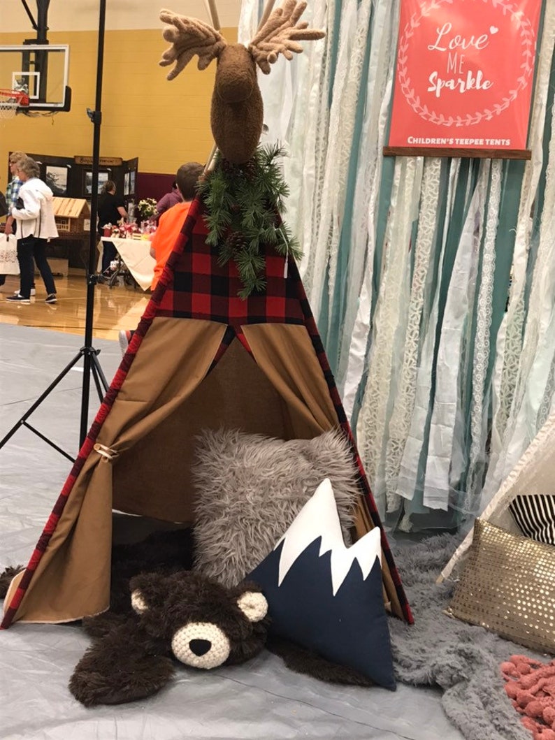 wild one birthday prop cabin camping decor Boys Buffalo Check Teepee tent for toddlers woodland nursery or baby shower decor