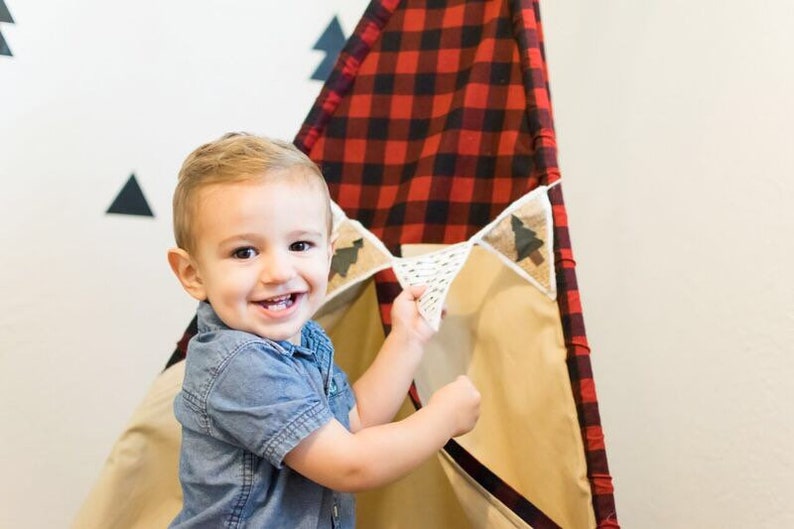 wild one birthday prop cabin camping decor Boys Buffalo Check Teepee tent for toddlers woodland nursery or baby shower decor