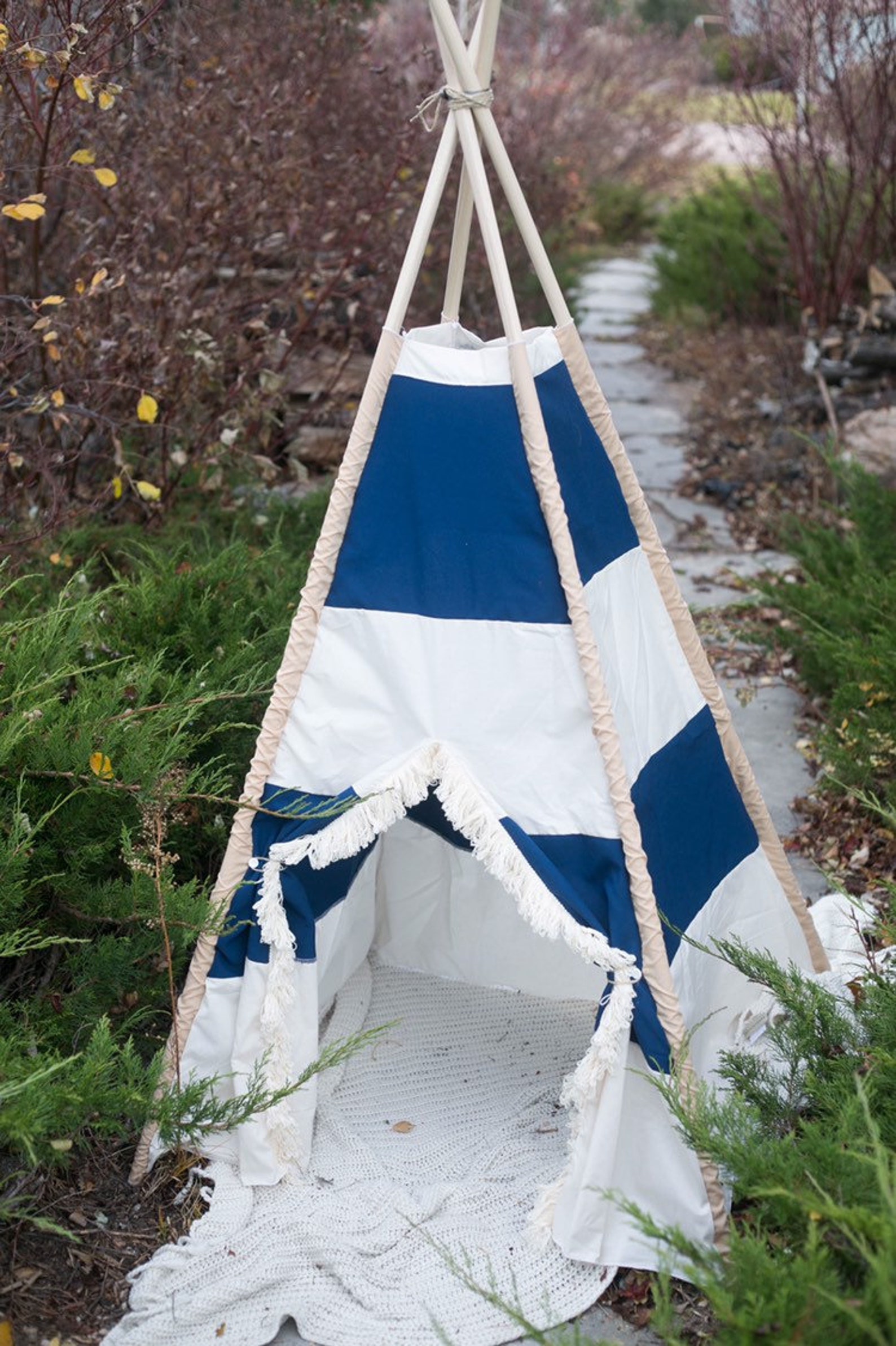 Boys Teepee Play Tent Blue Stripes Etsy