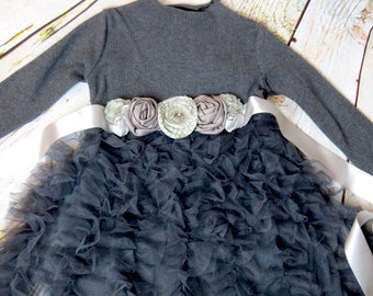 Abito da viaggio morbido, jersey di cotone e tulle, PRONTO per la spedizione, 2T, 3T e 4T Abito da bambina GRIGIO, abito tutù grigio, soffice tulle, per tutte le occasioni