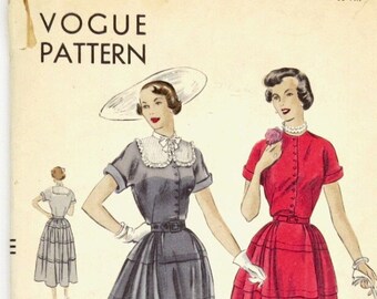 Patrón de vestido Vogue 6720, años 40, talla 14, falda larga (plegado de fábrica)