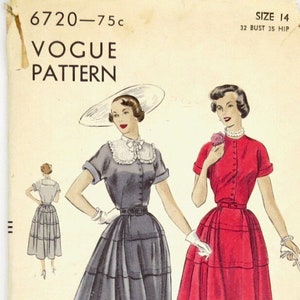 Vogue Pattern 6720, Size 14, 1940s, FACTORY FOLDED, Full Skirt Dress, Button Front Bodice, Day Wear Dress