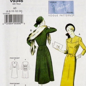 REPRODUCTION Vogue Original Design 1947, Pattern V9346, Sizes 6 - 8 - 10 - 12 - 14, Factory Folded Misses Dress, Casual Dress, Everyday Wear