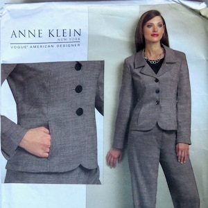 Vogue American Designer, Pattern V1063, FACTORY FOLDED, Sizes 14, 16, 18, 20, Anne Klein, 2008, Suit, Jacket and Pants, Woman's Suit