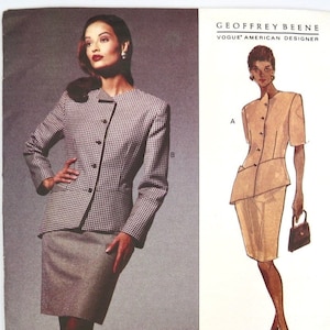 Vogue American Designer, Pattern 1235, FACTORY FOLDED, Sizes 6, 8, 10, Geoffrey BEENE, 1993, Suit, Jacket with Peplum & Fitted Skirt