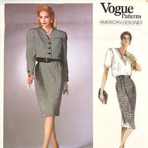 Vogue American Designer, Factory Folded, Pattern 1838, Size 14, BILL BLASS, 1987, Women&#39;s Suit, Cropped Jacket, Skirt, Blouse