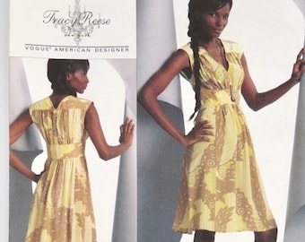 Vogue American Designer, patroon V1086, in de fabriek gevouwen, maten 8, 10, 12, 14, 16, Tracy Reese, 2009, mouwloze jurk, zomerjurk