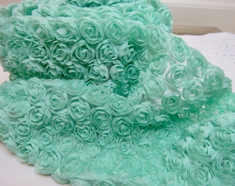 Rosette Acquamarina Shabby Chic, Rose in tessuto, Venduto a piedi, Scrapbooking, Fasce, Abbigliamento, Collage, Rosette acquamarina, Larghezza 3,5"