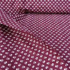 Vintage Cotton Fabric, Vintage Tiny Floral on Maroon Background, 1 1/2 yards, Vintage Flower Fabric, Lightweight Cotton