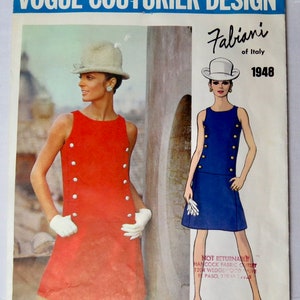 Vogue Couturier Design, Pattern 1948, CUT, Sizes 14 & 10, FABIANI, 1960s, Semi-fitted Slightly A-Line Dress, Jewel Neckline, Sleeveless