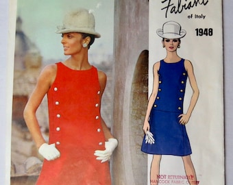 Vogue Couturier Design, Pattern 1948, CUT, Sizes 14 & 10, FABIANI, 1960s, Semi-fitted Slightly A-Line Dress, Jewel Neckline, Sleeveless