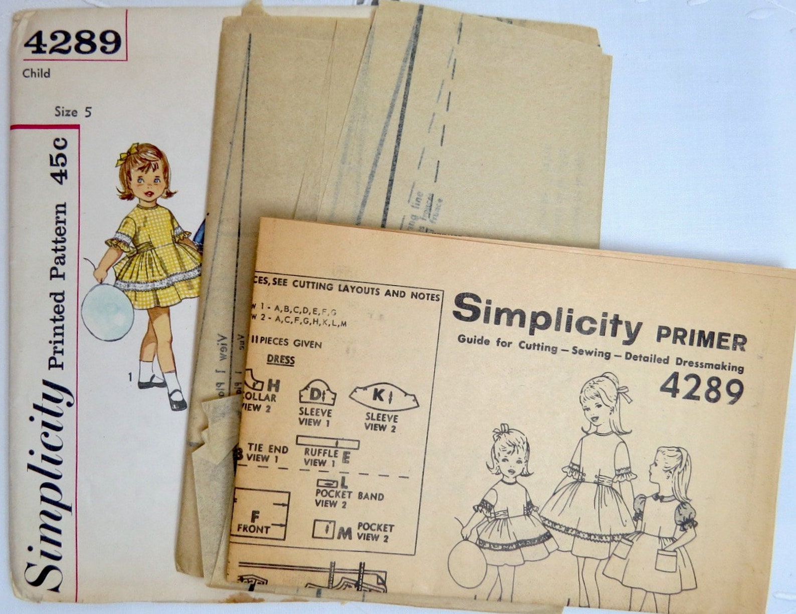 Vintage Simplicity Pattern, Vintage Girl's Dress, Pattern 4289, Size 5