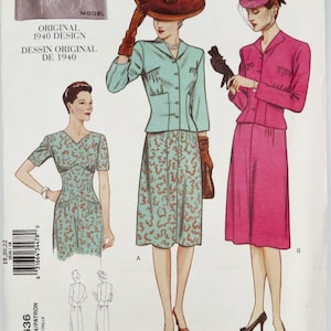 REPRODUCTION Vogue Original Design 1940, Pattern 2636, Sizes 18, 20, 22 Factory Folded, Gorgeous Suit, Jacket, Dress
