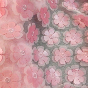 3-D Floral Fabric, Pink 3-D Floral Lace Fabric by the Yard, Pink Mesh Fabric, Summer Floral Mesh Fabric, 3D Floral Fabric for Apparel