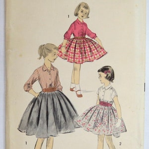 Vintage Advance Pattern, Vintage Girl&#39;s Skirt and Blouse, Pattern 8074, Size 10, 1950s, Little Girl&#39;s Skirt, Blouse, and Cummerbund Pattern