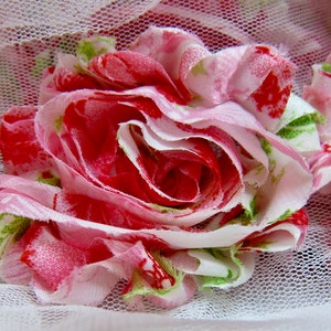 Shabby Chic Red Rosettes, Fabric Roses, Red Fabric Rosettes, Scrapbooking, Headbands, Apparel, Collage, Rosette Trim, 2.5 inches wide
