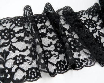 Black Lace Trim, 5 1/4 Inch Wide, Sold by the Yard, Black Trim Lace, Black Trim, Washable Polyester Trim