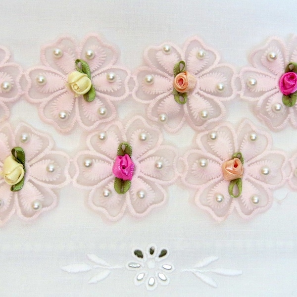 Shabby Chic Pale Pink Flowers, Fabric Flowers, Pink Fabric Flowers, Scrapbooking, Headbands, Apparel, Collage, Flower Trim, 2 inches wide