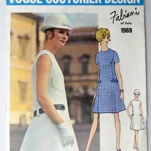 Vogue Couturier Design, Factory Folded, Pattern 1969, Size 10, FABIANI, 1968, Loose-fitted A-line Dress with Zippered Back, Jewel Neckline