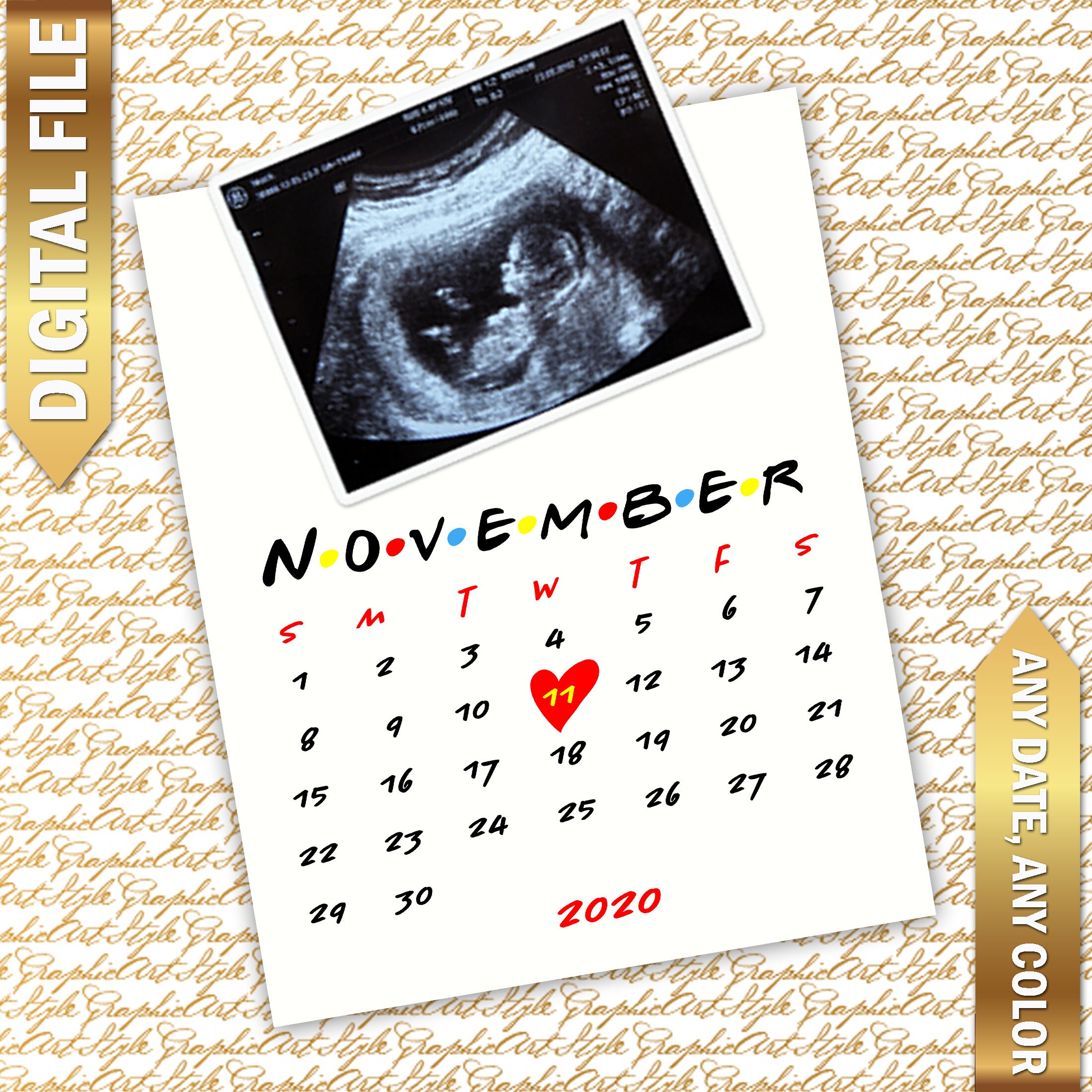 Custom Due Date Announcement Calendar Baby Announcement Due Etsy