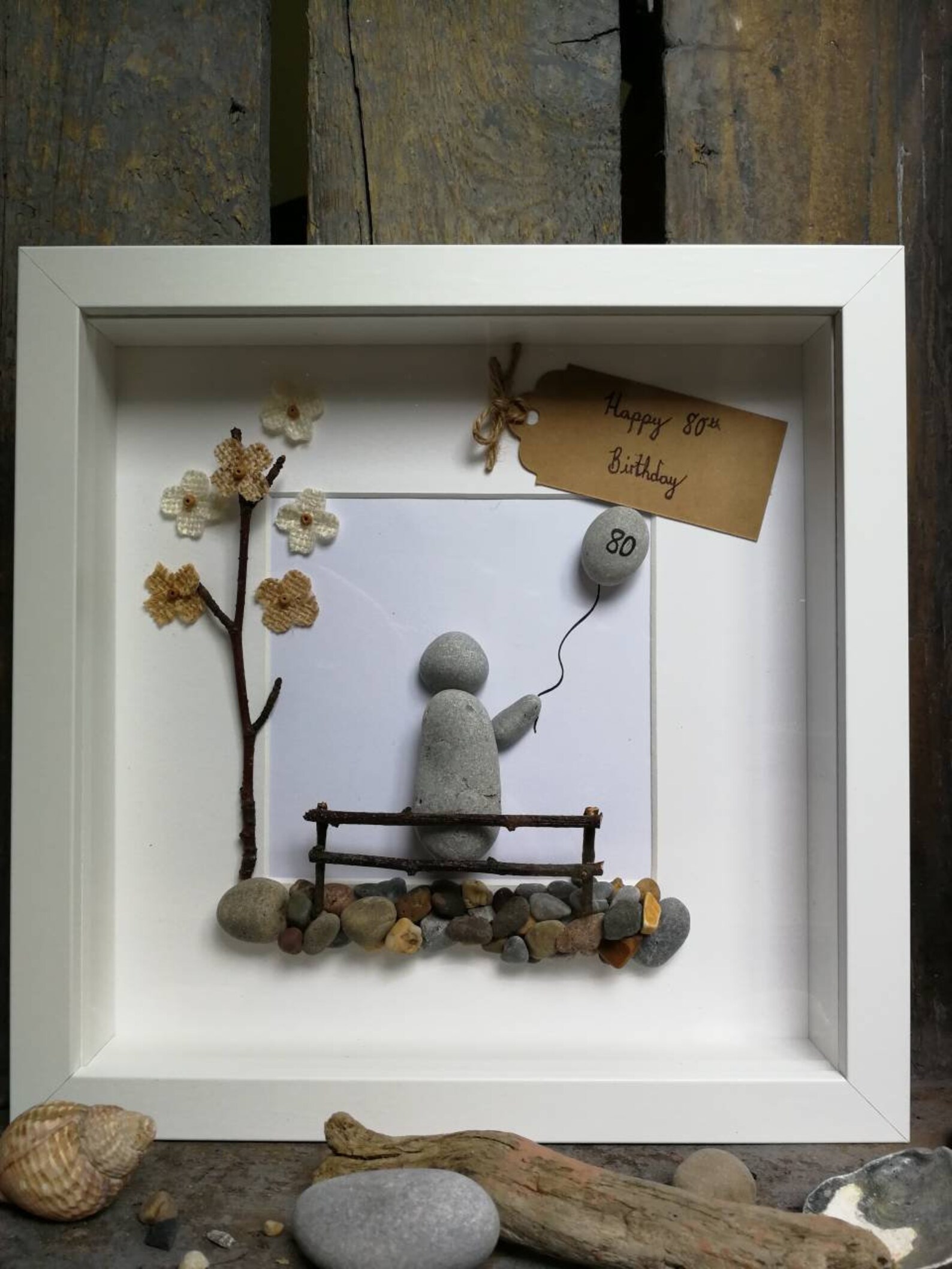 Personalised pebble art birthday gift 80th birthday frame Etsy