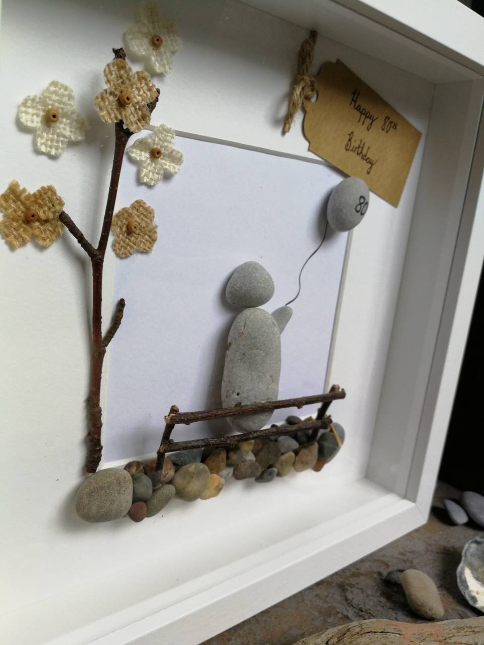 Personalised pebble art birthday gift 80th birthday frame Etsy