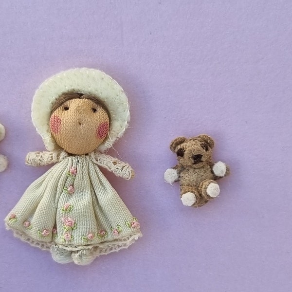 Miniature Victorian rag doll with bear, for Joseph.