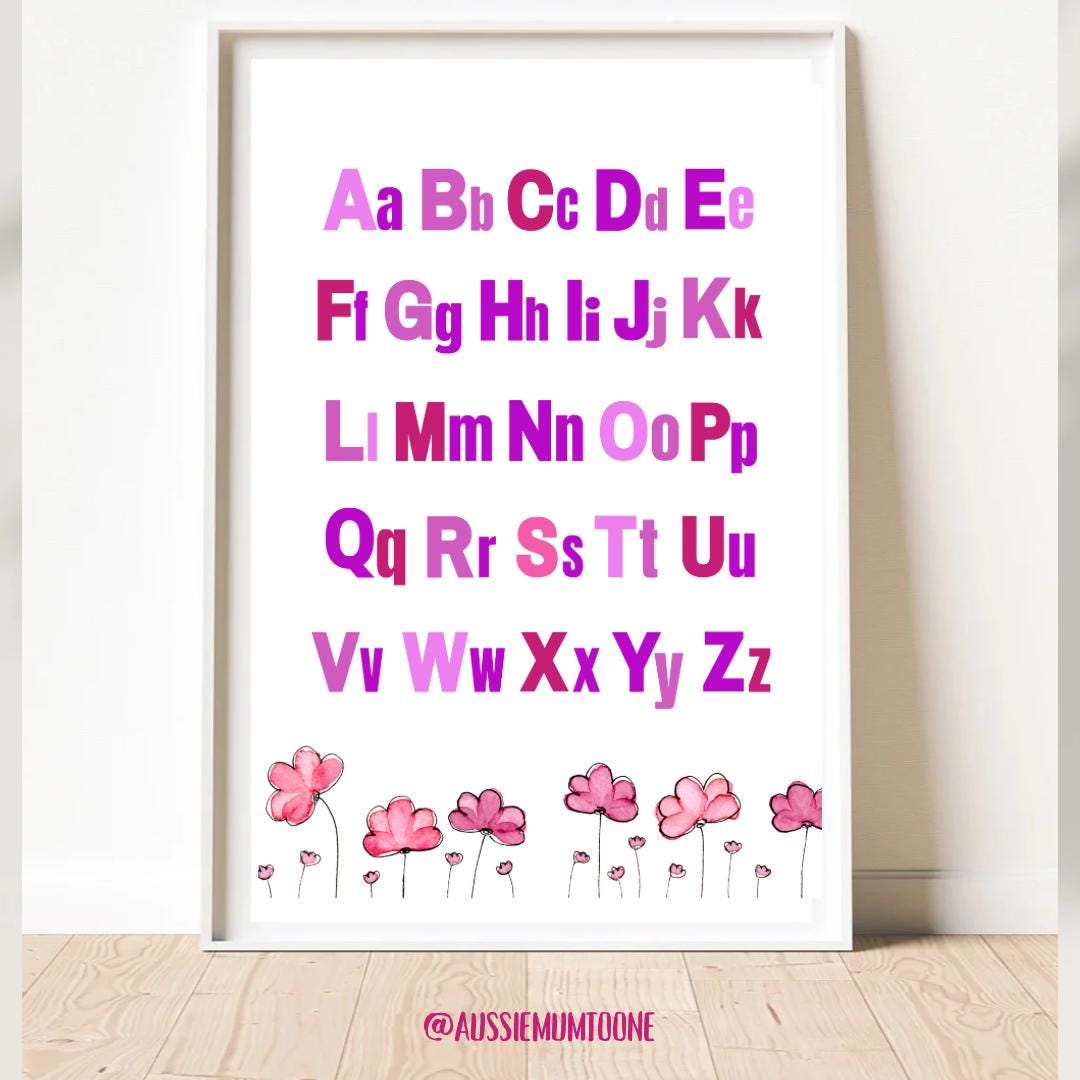 Pink & Purple Alphabet Printable Poster, Wall Decor for Kids, Playroom ...