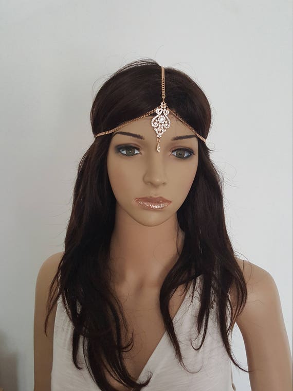 Rose Gold Bridal Frontal Headchain Boho Headchain Bridal Headpiece Wedding Headchain Party Hair Jewellery Frontal Drop Hair Hairchain