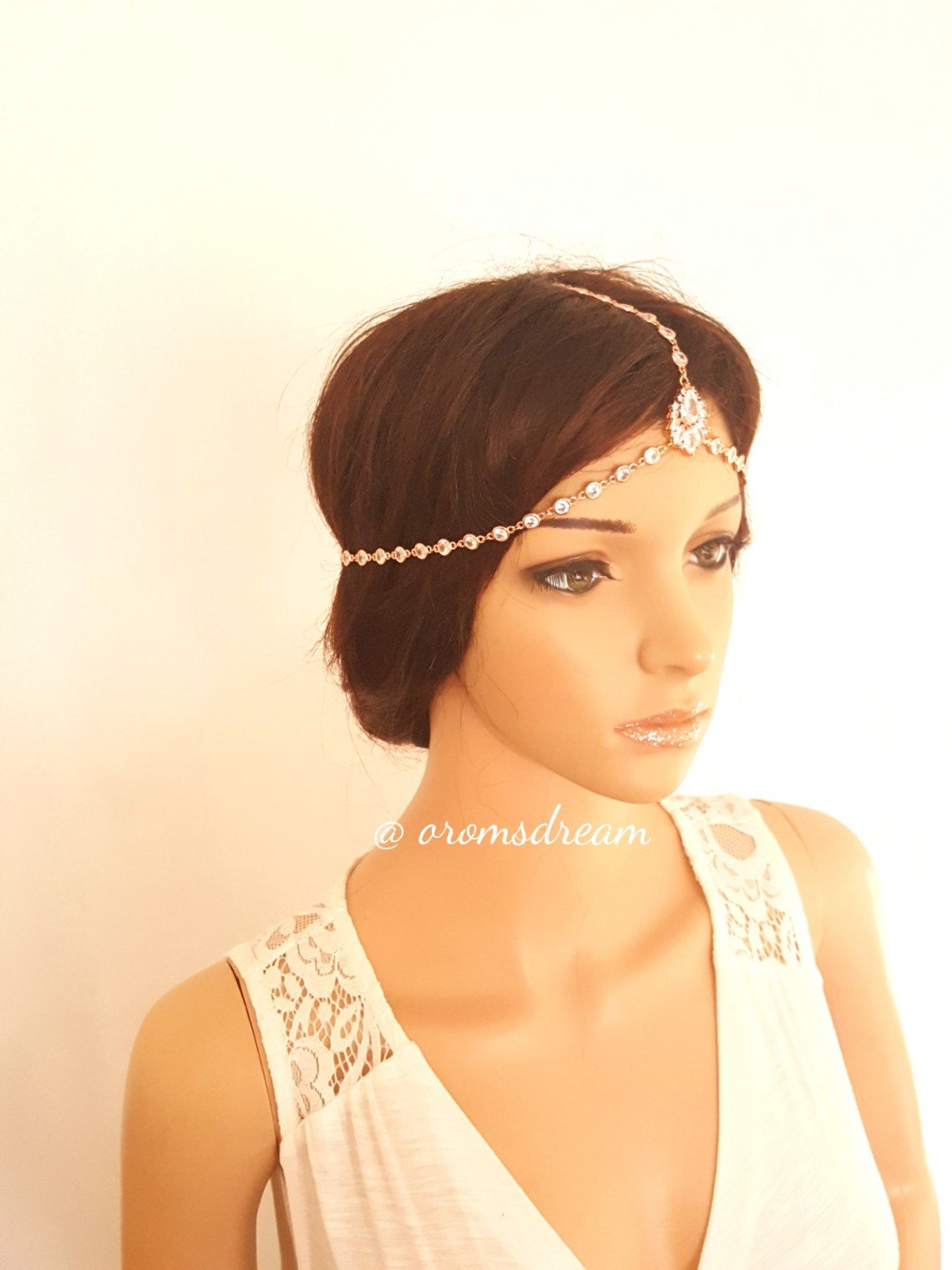 Bohemian headchain bridal headpiece rose gold hair chain Etsy