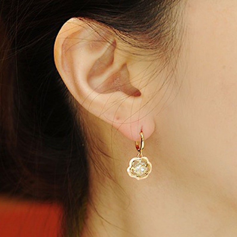 14k Solid Yellow/&Rose Gold Hoop Earrings Rose 6862 Charming Rose Design Lovely