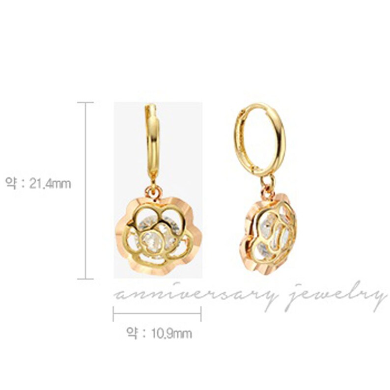 14k Solid Yellow/&Rose Gold Hoop Earrings Rose 6862 Charming Rose Design Lovely