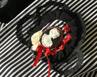 Handmade gothic brooch, polymer clay cameo, Swarovski and Miyuki crystal beads Steampunk Halloween
